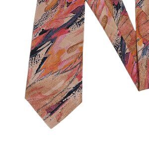Stringbeans Abstract Art Tie Men’s 57” Brown Pink Polyester Designer Classic New